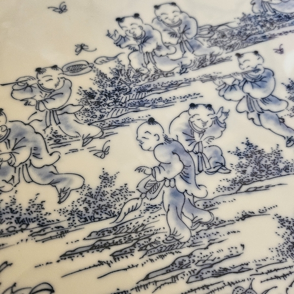 Mid 20th Century Karako Hand Painted Charger Cobalt & White Large Plate Asian - Picture 11 of 15